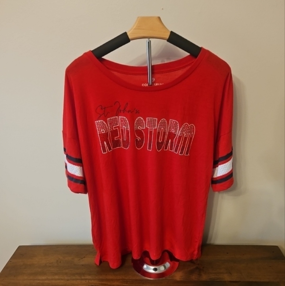 St. John's Red Storm Women’s Colosseum Short Sleeve Rhinestone‎ Shirt sz XL NWOT